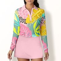 Women's Polo Shirt Golf Shirt Button Up Polo Breathable Quick Dry Moisture Wicking Long Sleeve Golf Apparel Golf Clothes Regular Fit Leaf Spring Autumn Tennis Golf Pickleball miniinthebox - thumbnail