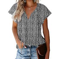 Women's Shirt Blouse Chiffon Leopard Daily Lace up Print Black Short Sleeve Casual V Neck Summer Lightinthebox