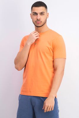 Mens Short Sleeve 4 Button Henley T-Shirt  Orange