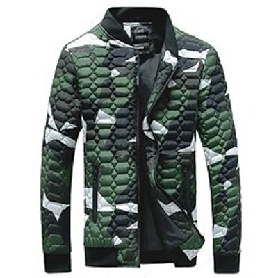 Men's Jacket Regular Pocket Coat Gray Army Green Red Casual Street Fall Zipper Stand Collar Regular Fit XL 2XL 3XL 4XL / Winter / Long Sleeve / Camo / Camouflage miniinthebox