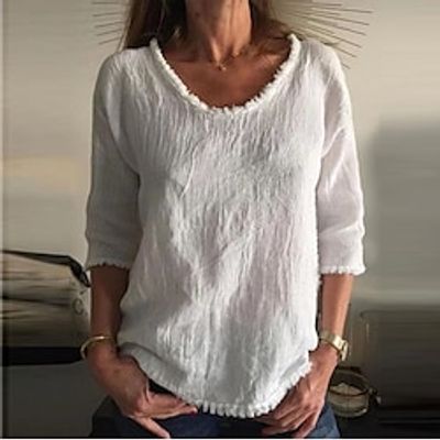T shirt Tee Women's White Yellow Wine Solid Color Tassel Street Daily Fashion Round Neck Regular Fit S Lightinthebox T shirt Tee Women's White Yellow Wine Solid Color Tassel Street Daily Fashion Round Neck Regular Fit S Lightinthebox