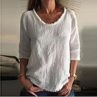 T shirt Tee Women's White Yellow Wine Solid Color Tassel Street Daily Fashion Round Neck Regular Fit S Lightinthebox