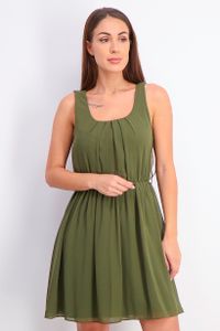 Womens Sleeveless Scoop Neck Fit & Flare Dress  Olive