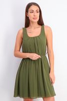 Womens Sleeveless Scoop Neck Fit & Flare Dress  Olive - thumbnail