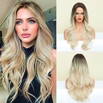 Curly Wig Middle Part Natural Looking Synthetic Wig Long Wavy Wigs Hair Replacement Wigs for Daily Cosplay Party Halloween Costume 24 inch Christmas Party Wigs miniinthebox