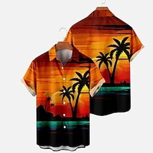 Men's Shirt Summer Hawaiian Shirt Coconut Tree Graphic Prints Turndown Orange Outdoor Street Short Sleeves Button-Down Print Clothing Apparel Tropical Fashion Hawaiian Designer Lightinthebox