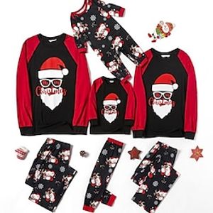 Family Christmas Pajamas Ugly Cotton Santa Claus Home Black Long Sleeve Mom Dad and Me Daily Matching Outfits Lightinthebox