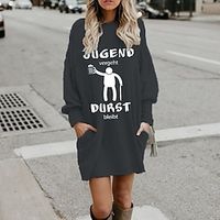 Women's Shift Dress Short Mini Dress Dark Gray Long Sleeve Print Letter Pocket Print Fall Winter Hooded Casual 2022 S M L XL XXL 3XL Lightinthebox - thumbnail