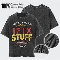 Men's T shirt Tee Graphic Tee 100% Cotton Acid Wash Shirt Letter Graphic Prints Crew Neck Hot Stamping Street Vacation Short Sleeves Print Clothing Apparel Basic Designer Modern Contemporary Lightinthebox - thumbnail