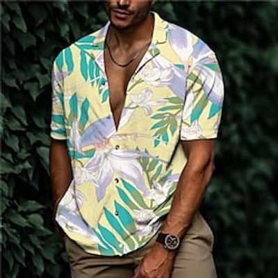 Men's Shirt Print Floral Turndown Street Casual Button-Down Print Short Sleeve Tops Casual Fashion Designer Breathable Beige Lightinthebox