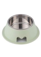 Pet Feedrer With Stainless Steel Bowl & Non Slip Rubber Bottom green For Cat & Dog - 19.3X13.4X6.4
