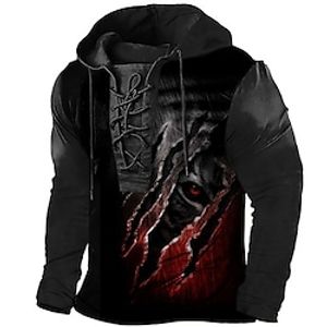 Men's Pullover Hoodie Sweatshirt Pullover Red Gray Black Hooded Graphic Prints Lace up Print Casual Daily Sports 3D Print Basic Streetwear Designer Spring   Fall Clothing Apparel Hoodies Sweatshirts  Lightinthebox