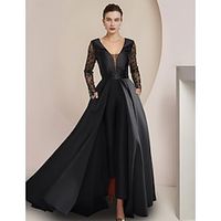 Jumpsuits Mother of the Bride Dress Formal Wedding Guest Party Elegant V Neck Floor Length Satin Lace Long Sleeve with Appliques 2023 Lightinthebox