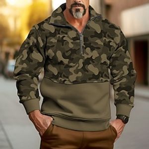 Men's Sweatshirt Quarter Zip Hoodie Tactical Blue Orange Brown Half Zip Camouflage Patchwork Sports  Outdoor Daily Holiday Streetwear Basic Casual Spring   Fall Clothing Apparel Hoodies Sweatshirts  miniinthebox