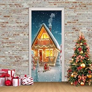 Christmas 3D Stickers Waterproof Door Stickers Xmas Door Mural Peel Self Adhesive Wallpaper PVC Sticker Removable Wall Decal for Home Office Decoration Lightinthebox