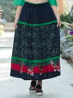 Vintage Embroidery Printed Stitching Maxi Skirt