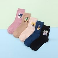 5 Pairs Women's Crew Socks Work Daily Holiday Flower Cotton Casual Formal Vintage Retro Cute Sports Socks Lightinthebox