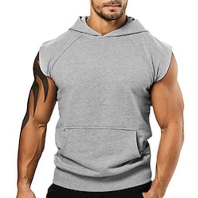 Men's Gym Shirt Fitness Shirt Hoodie Hooded Short Sleeve Sports  Outdoor Vacation Going out Casual Daily Quick dry Breathable Soft Plain Black Dark Grey Activewear Fashion Sport Lightinthebox
