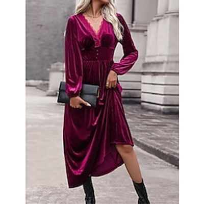 Women's Velvet Dress Casual Dress Winter Dress Long Dress Maxi Dress Lace Ruched Outdoor Street Daily Elegant Fashion V Neck Long Sleeve 2023 Loose Fit Wine Color S M L XL Size Lightinthebox Women's Velvet Dress Casual Dress Winter Dress Long Dress Maxi Dress Lace Ruched Outdoor Street Daily Elegant Fashion V Neck Long Sleeve 2023 Loose Fit Wine Color S M L XL Size Lightinthebox