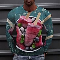 Men's Tee T shirt 3D Print Graphic Ice Cream Fruit Round Neck Casual Daily 3D Print Long Sleeve Tops Casual Fashion Classic Designer Red miniinthebox - thumbnail