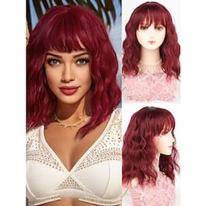 Synthetic Heat Resistant Wig With Bangs Short Bob Red Black Wigs Curly Wavy Cosplay Wig Daily Colorful Wig Christmas Party Wigs Lightinthebox