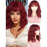 Synthetic Heat Resistant Wig With Bangs Short Bob Red Black Wigs Curly Wavy Cosplay Wig Daily Colorful Wig Christmas Party Wigs Lightinthebox - thumbnail