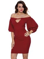 Sexy Women Off Shoulder Half Sleeve Slim Party Dresses