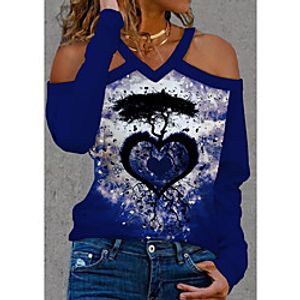 Women's Couple T shirt Heart Cut Out Print V Neck Basic Tops Blue  3D Print Lightinthebox