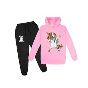 Kids Girls' Pink Purple Yellow Unicorn Cartoon Graphic Print Cotton Basic Regular 2-12 Years Lightinthebox