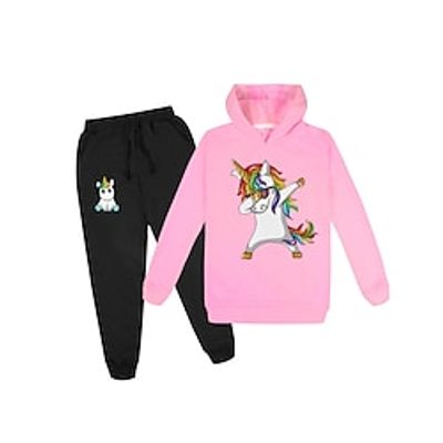 Kids Girls' Pink Purple Yellow Unicorn Cartoon Graphic Print Cotton Basic Regular 2-12 Years Lightinthebox