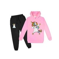 Kids Girls' Pink Purple Yellow Unicorn Cartoon Graphic Print Cotton Basic Regular 2-12 Years Lightinthebox - thumbnail