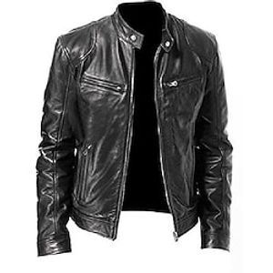 Men's Faux Leather Jacket Biker Jacket Motorcycle Jacket Thermal Warm Rain Waterproof Jacket Outerwear Black Brown miniinthebox