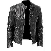 Men's Faux Leather Jacket Biker Jacket Motorcycle Jacket Thermal Warm Rain Waterproof Jacket Outerwear Black Brown miniinthebox - thumbnail