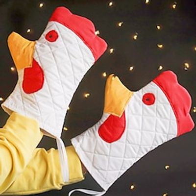 Rooster Trim Oven Mitts, Washable Cute Oven Mitts, Oven MitsGlove Set, Printed Rooster Heat Resistant Oven Gloves, Hot Mitts for Kitchen, Friendly  Safe Backing Cooking Barbecue Lightinthebox