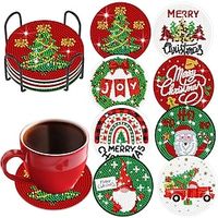 Christmas Diamond Coasters Round with Holder 5D DIY Christmas Candy Diamond Art Coasters Acrylic Round Cup Coaster with Cork Pads for Drinks Diamond Arts Kits for Christmas Gift Lightinthebox - thumbnail