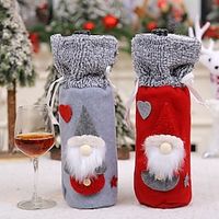 Christmas Wine Bottle Bags Cover, Cute Red Wine Bottle Decorations Bag, Cartoon Christmas Decoration Wine Gift Felt Bag For Hotel Kitchen Table Decoration Lightinthebox - thumbnail