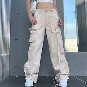 Women's Cargo Pants Pants Trousers Kim Pants Cotton Blend Beige Mid Waist Fashion Casual Weekend Micro-elastic Full Length Comfort Plain S M L Lightinthebox