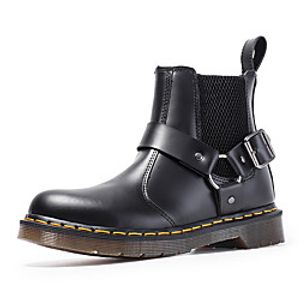 Women's Boots Chelsea Boots Flat Heel Round Toe Booties Ankle Boots Daily Outdoor Leather Button Solid Colored Black / Booties / Ankle Boots / Booties / Ankle Boots miniinthebox
