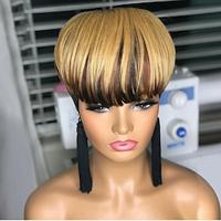 Short Human Hair Pixie Cut Wigs for Women Full Machine Made Wig With Bangs Wear and Go Blonde Wigs Straight Lightinthebox