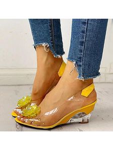 Women's bohemian clear crystal rhinestone flower wedge sandals