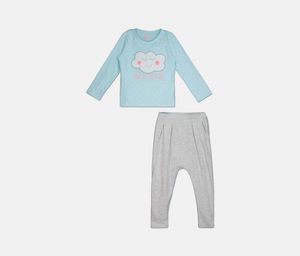 Little Girls One Of The Kind Top & Pants Set  Sky Blue/Grey