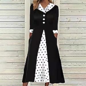 Women's Swing Dress Midi Dress Black Yellow 3/4 Length Sleeve Polka Dot Patchwork Print Spring Summer V Neck Stylish Casual Modern Loose 2022 S M L XL XXL 3XL miniinthebox