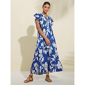 Casual Floral Pleated Maxi Dress