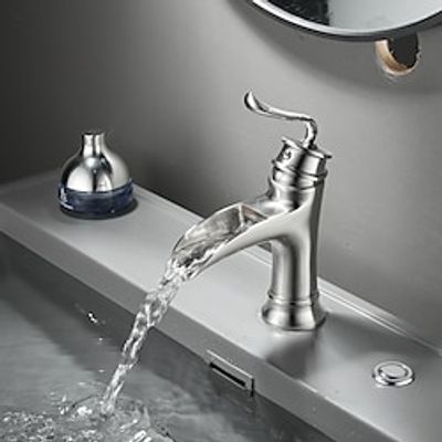 Waterfall Bathroom Sink Mixer Faucet, Mono Wash Basin Single Handle Basin Taps Washroom with Hot and Cold Hose Monobloc Vessel Water Brass Tap Deck Mounted miniinthebox