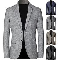 Men's Winter Coat Wool Coat Overcoat Blazer Short Coat Formal Daily Wear Winter Fall Terylene Thermal Warm Outdoor Outerwear Clothing Apparel Fashion Modern Contemporary Plaid Pocket Turndown Single miniinthebox - thumbnail