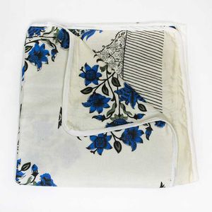 India Weaves- Reversible baby Dohar - Indigo Flower print