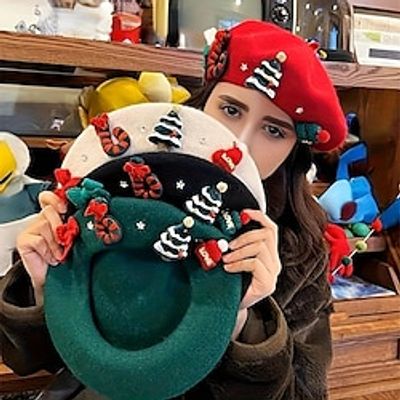 Christmas Tree Patch Christmas Berets Classic Solid Color Lightweight Beret Hats Winter Warm Painter Cap For Women Girls miniinthebox