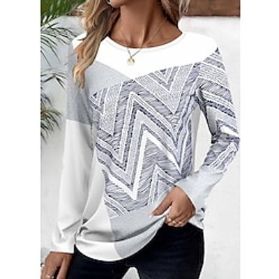 Women's T shirt Tee Graphic White Print Long Sleeve Daily Weekend Fashion Round Neck Regular Fit Spring   Fall Lightinthebox