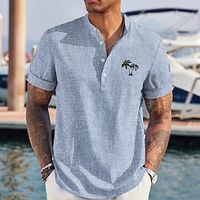 Graphic Palm Tree Casual Men's Shirt Button Up Shirt Casual Shirt Daily Wear Vacation Going out Spring  Summer Stand Collar Short Sleeve Blue, Green, Khaki S, M, L Slub Fabric Shirt Lightinthebox - thumbnail