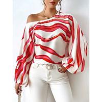 Women's Shirt Blouse Graphic Abstract Daily Vacation Print Puff Sleeve Red Long Sleeve Casual Cold Shoulder Spring Summer Lightinthebox